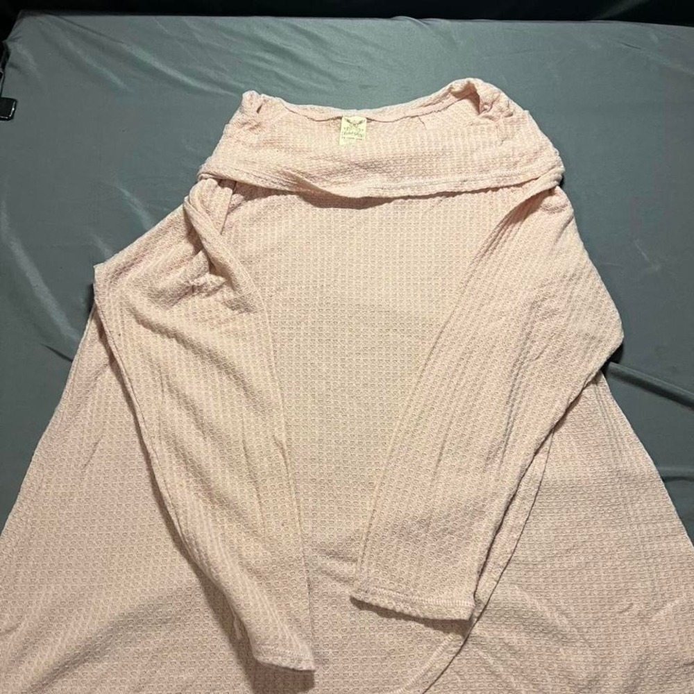 Faded Glory Womens 2X Pink Waffle Knit Long Sleeve Cowl‎ Neck Top 18W-20W